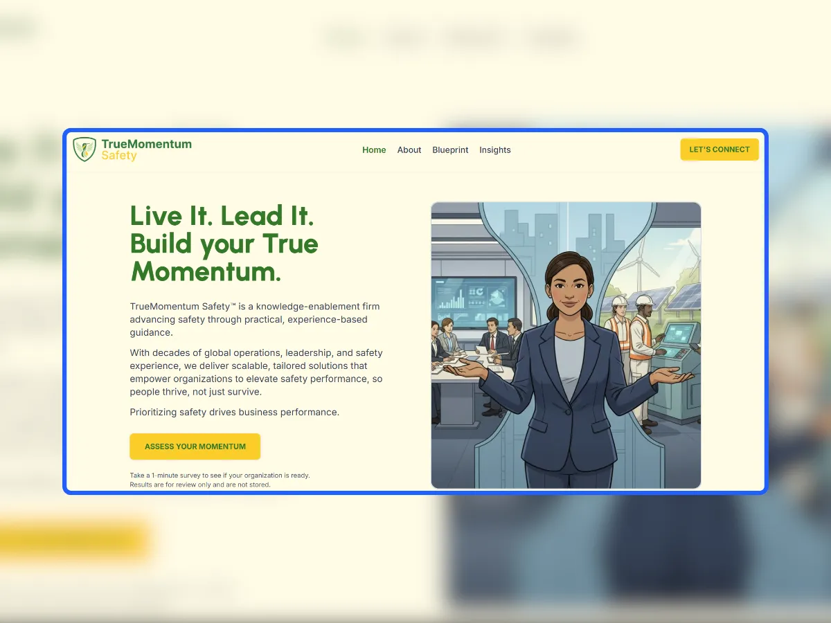 TrueMomentum Safety Landing Page of TrueMomentum Safety Website